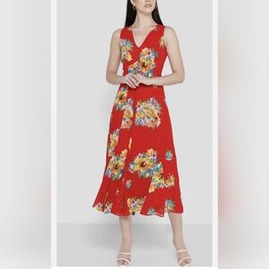 Ralph Lauren Vibrant Red Floral Midi Dress 16W